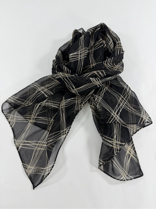 Ann Taylor Accessories - Ann Taylor 100% Silk Sheer Scarf Black Ivory Abstract Plaid 42x15 Made in Japan